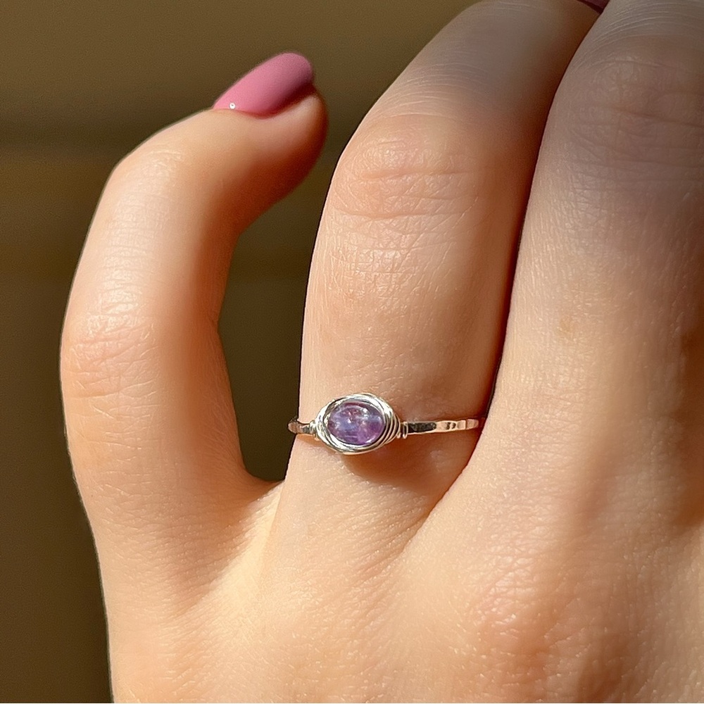 Sterling Silver Wire Wrapped Dainty Pink or Purple Sapphire Ring